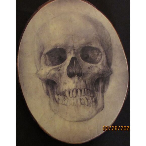 Wood sliced plaque human skull wood art wall picture gothic goth gallery wall - Picture 4 of 9